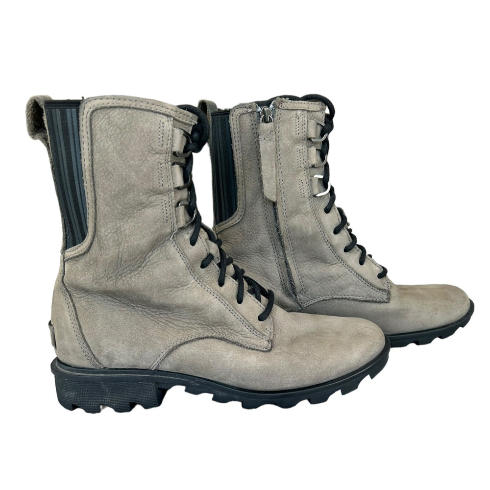 Sorel Womens Phoenix Boot 9 Gray Leather Waterproof Combat Short Lace Zip